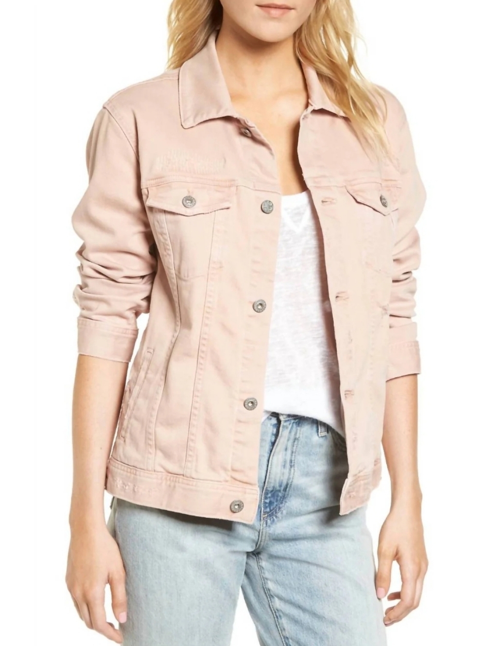 AG Adriano Goldschmied "Nancy" Denim Trucker Jacket Dusty Pink | Women's Size M